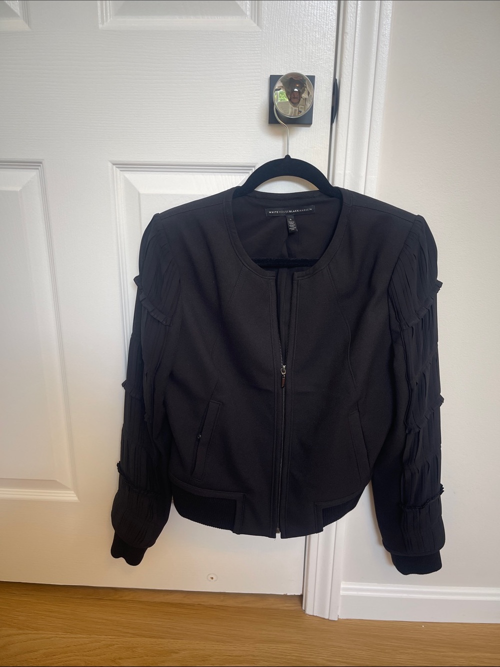 White House Black Market Black Ruffle-Sleeve Bomber Jacket